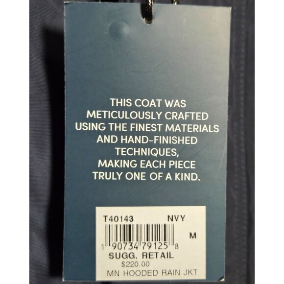 New Cole Haan Mens Hooded Rain Jacket T40143 Medium Navy Polyester - Picture 4 of 9